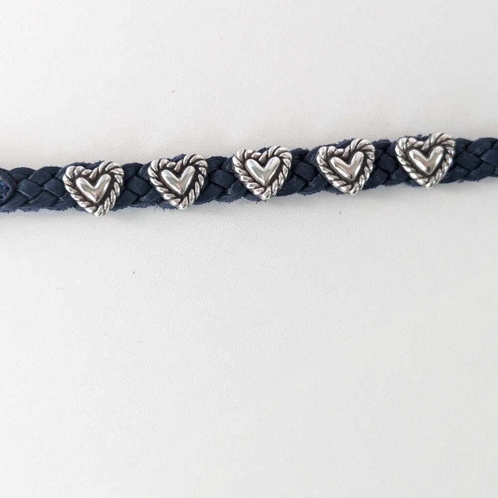 Brighton Navy Roped Heart Braid Bandit Leather Bracelet Adjustable Buckle NWT - Picture 4 of 8
